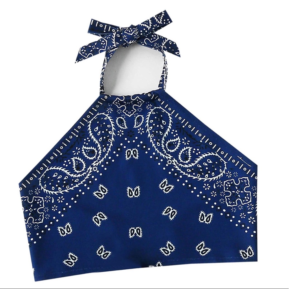 BLUEFACE BABY blue bandana crop halter top